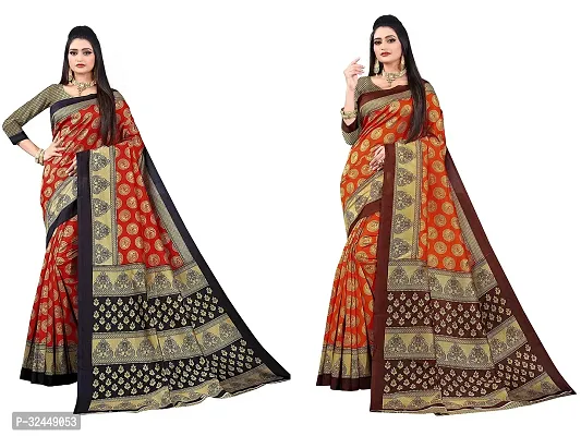 Stylish Orange Polycotton Printed Sarees For Women Pack Of 2-thumb0