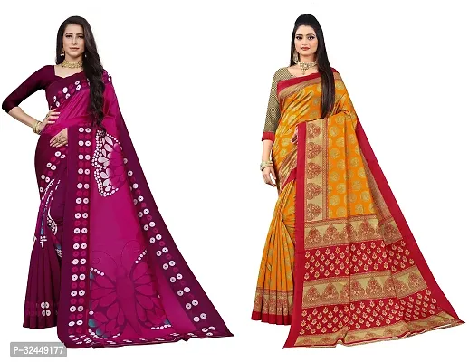 Stylish Multicoloured Polycotton Printed Sarees For Women Pack Of 2-thumb0