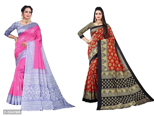 Stylish Multicoloured Polycotton Printed Sarees For Women Pack Of 2-thumb0