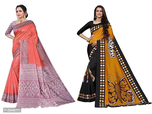 Stylish Multicoloured Polycotton Printed Sarees For Women Pack Of 2