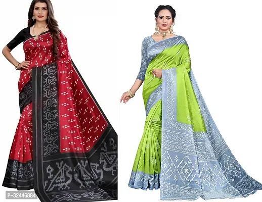 Stylish Multicoloured Polycotton Printed Sarees For Women Pack Of 2-thumb0