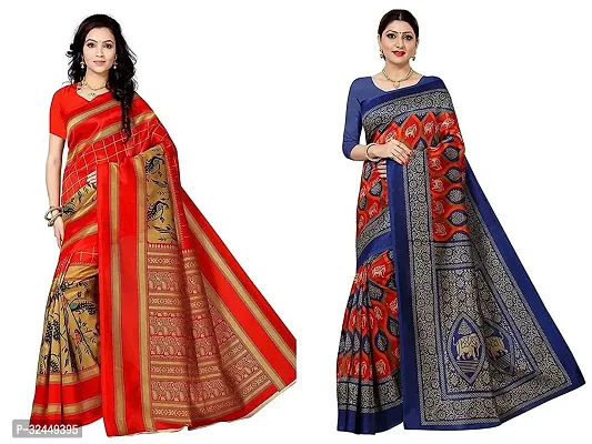 Stylish Multicoloured Polycotton Printed Sarees For Women Pack Of 2-thumb0