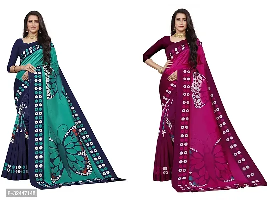 Stylish Multicoloured Polycotton Printed Sarees For Women Pack Of 2-thumb0