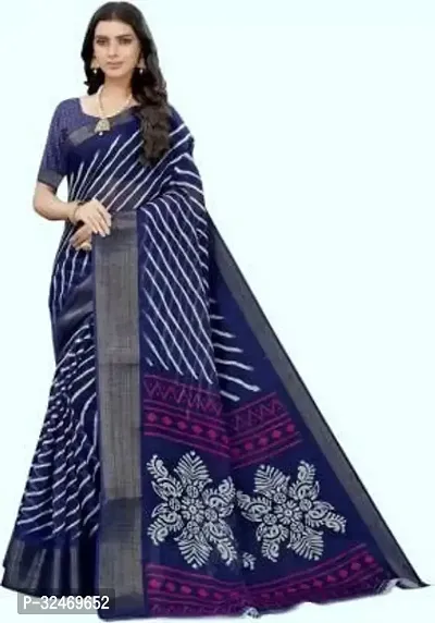 Elegant Navy Blue Polycotton Striped Saree Without Blouse Piece For Women-thumb0