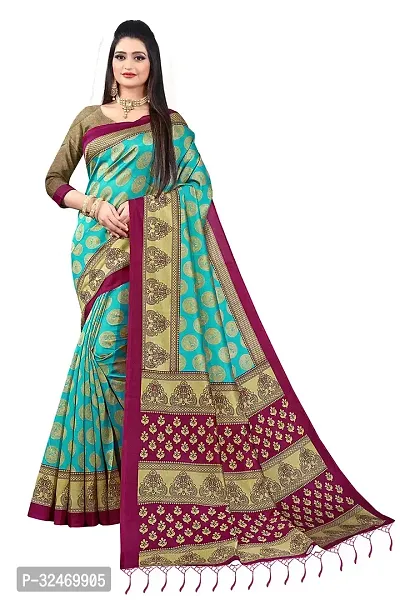 Elegant Turquoise Polycotton Printed Saree Without Blouse Piece For Women-thumb0