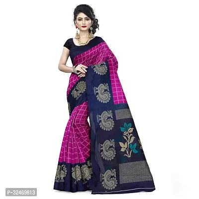 Elegant Pink Polycotton Checked Saree Without Blouse Piece For Women-thumb0