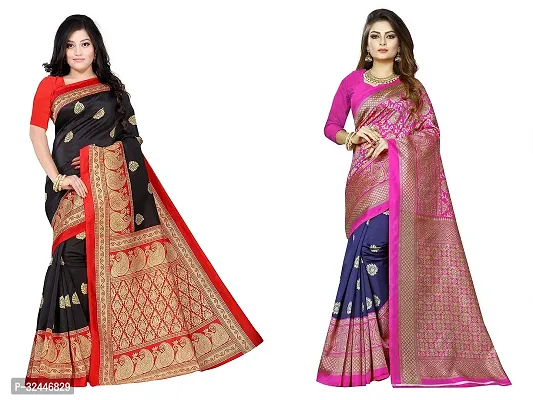 Stylish Multicoloured Polycotton Printed Sarees For Women Pack Of 2-thumb0