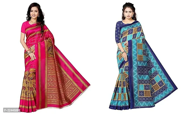 Stylish Multicoloured Polycotton Printed Sarees For Women Pack Of 2-thumb0