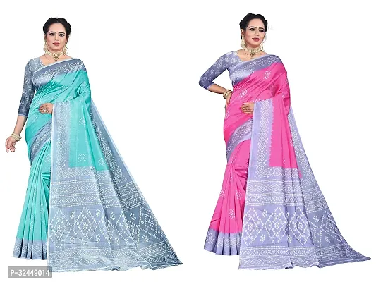 Stylish Multicoloured Polycotton Printed Sarees For Women Pack Of 2-thumb0