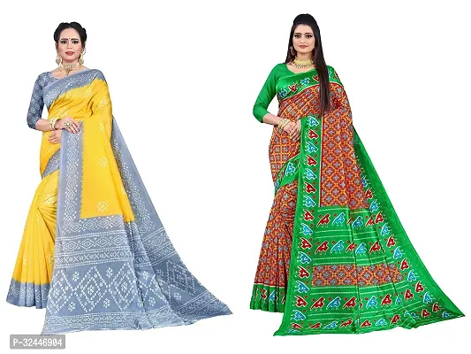 Stylish Multicoloured Polycotton Printed Sarees For Women Pack Of 2-thumb0