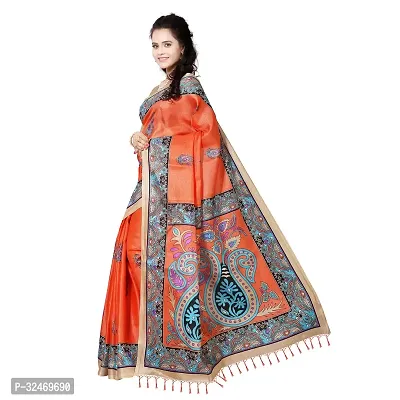 Elegant Orange Polycotton Printed Saree Without Blouse Piece For Women-thumb0