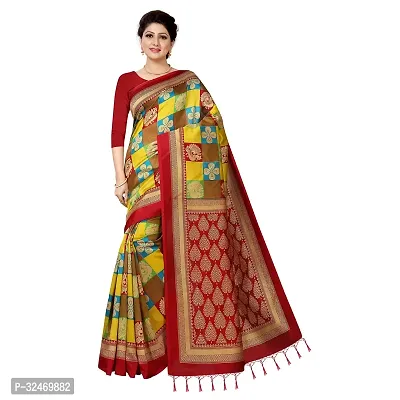 Elegant Red Polycotton Printed Saree Without Blouse Piece For Women-thumb0