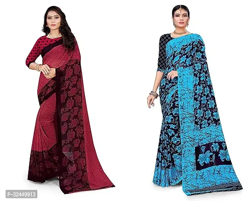 Stylish Multicoloured Polycotton Printed Sarees For Women Pack Of 2-thumb0