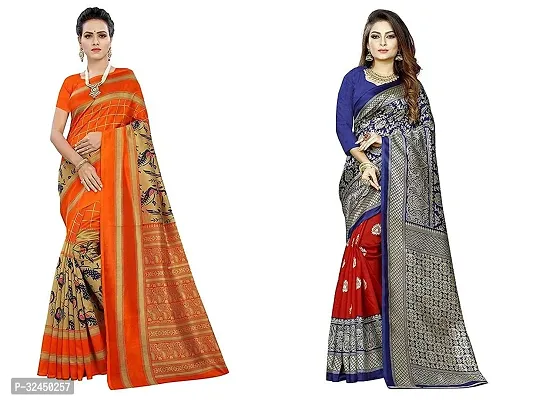 Stylish Multicoloured Polycotton Printed Sarees For Women Pack Of 2