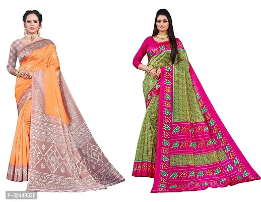 Stylish Multicoloured Polycotton Printed Sarees For Women Pack Of 2-thumb0