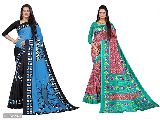 Stylish Multicoloured Polycotton Printed Sarees For Women Pack Of 2-thumb0