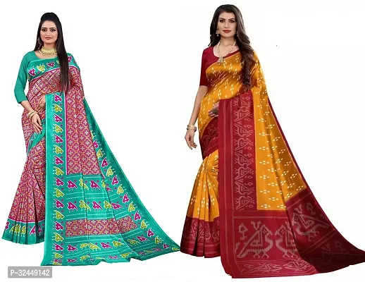 Stylish Multicoloured Polycotton Printed Sarees For Women Pack Of 2-thumb0