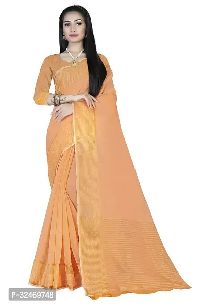 Elegant Orange Polycotton Zari Saree Without Blouse Piece For Women-thumb0