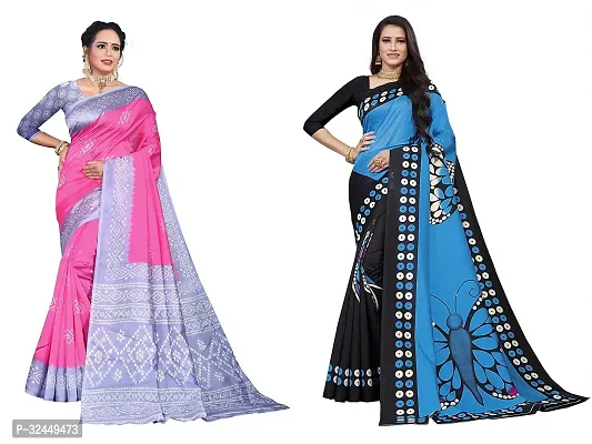 Stylish Multicoloured Polycotton Printed Sarees For Women Pack Of 2-thumb0