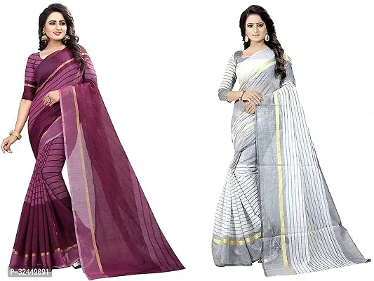 Stylish Multicoloured Polycotton Printed Sarees For Women Pack Of 2-thumb0