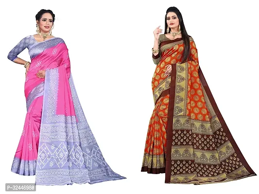 Stylish Multicoloured Polycotton Printed Sarees For Women Pack Of 2-thumb0