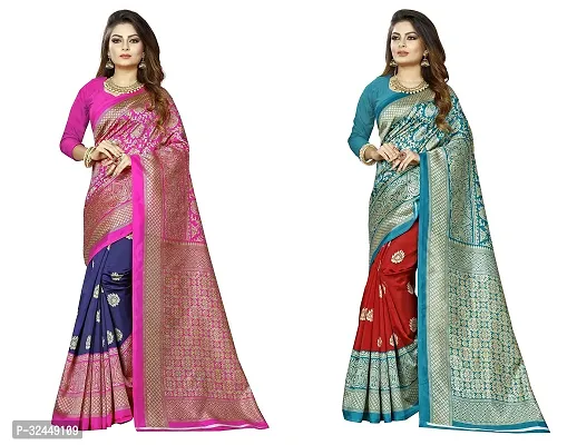 Stylish Multicoloured Polycotton Printed Sarees For Women Pack Of 2-thumb0