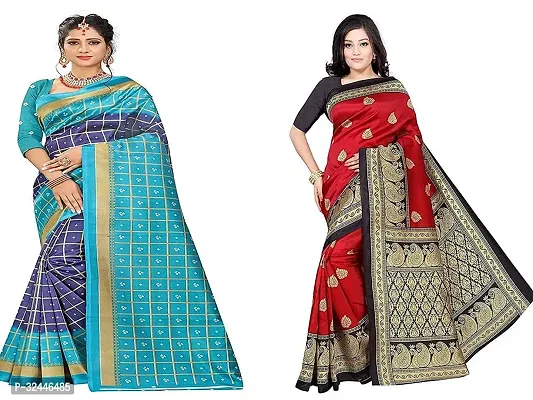 Stylish Multicoloured Polycotton Printed Sarees For Women Pack Of 2-thumb0