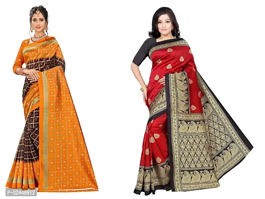 Stylish Multicoloured Polycotton Printed Sarees For Women Pack Of 2-thumb0