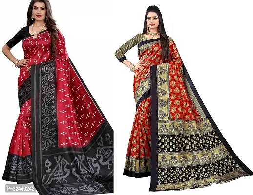 Stylish Multicoloured Polycotton Printed Sarees For Women Pack Of 2-thumb0