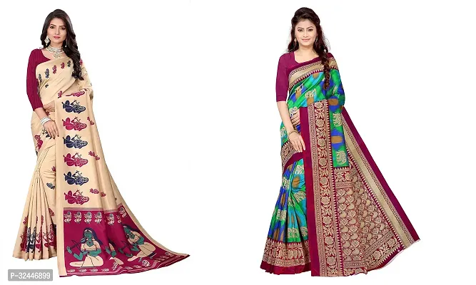 Stylish Multicoloured Polycotton Printed Sarees For Women Pack Of 2-thumb0