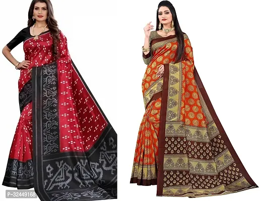 Stylish Multicoloured Polycotton Printed Sarees For Women Pack Of 2-thumb0