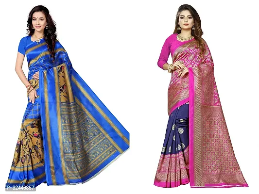 Stylish Multicoloured Polycotton Printed Sarees For Women Pack Of 2-thumb0