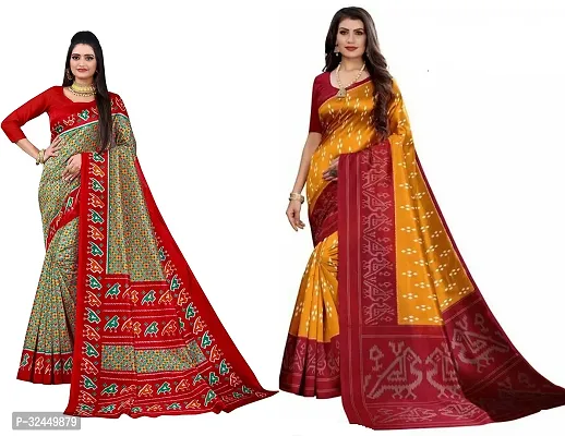 Stylish Multicoloured Polycotton Printed Sarees For Women Pack Of 2-thumb0