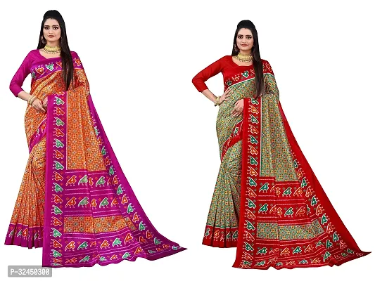 Stylish Multicoloured Polycotton Printed Sarees For Women Pack Of 2-thumb0