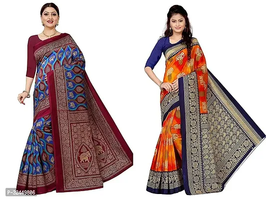 Stylish Multicoloured Polycotton Printed Sarees For Women Pack Of 2-thumb0