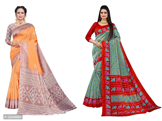 Stylish Multicoloured Polycotton Printed Sarees For Women Pack Of 2-thumb0