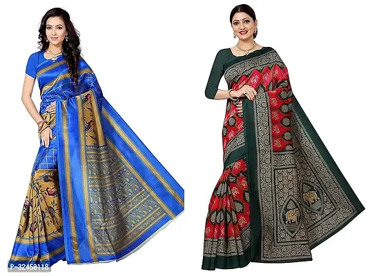 Stylish Multicoloured Polycotton Printed Sarees For Women Pack Of 2-thumb0