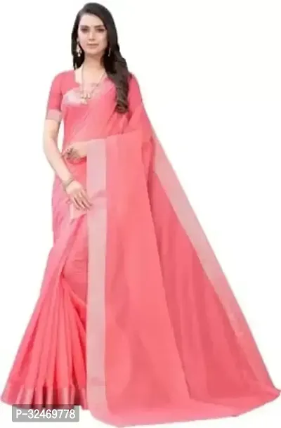 Elegant Pink Polycotton Zari Saree Without Blouse Piece For Women-thumb0