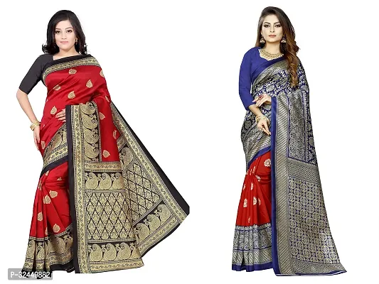 Stylish Red Polycotton Printed Sarees For Women Pack Of 2-thumb0