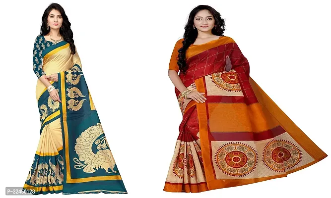 Stylish Multicoloured Polycotton Printed Sarees For Women Pack Of 2-thumb0