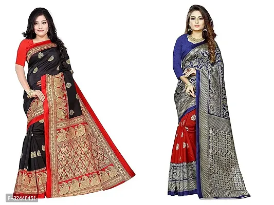 Stylish Multicoloured Polycotton Printed Sarees For Women Pack Of 2-thumb0