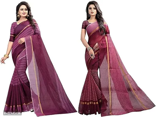 Stylish Multicoloured Polycotton Printed Sarees For Women Pack Of 2-thumb0