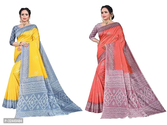 Stylish Multicoloured Polycotton Printed Sarees For Women Pack Of 2-thumb0