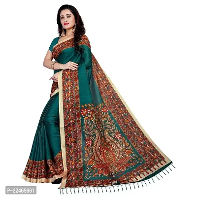 Elegant Green Polycotton Printed Saree Without Blouse Piece For Women-thumb0