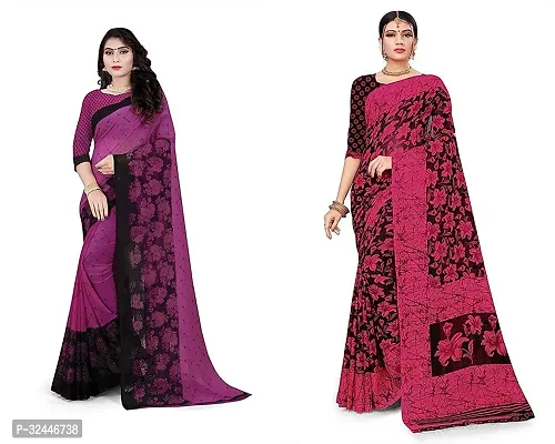 Stylish Multicoloured Polycotton Printed Sarees For Women Pack Of 2-thumb0