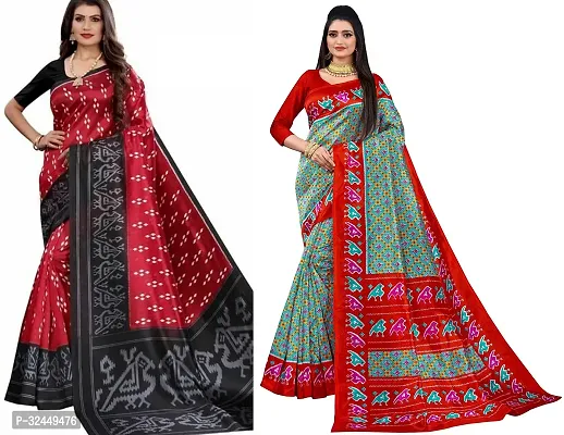 Stylish Multicoloured Polycotton Printed Sarees For Women Pack Of 2-thumb0