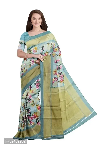 Elegant Turquoise Polycotton Printed Saree Without Blouse Piece For Women-thumb0