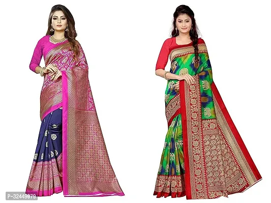 Stylish Multicoloured Polycotton Printed Sarees For Women Pack Of 2-thumb0