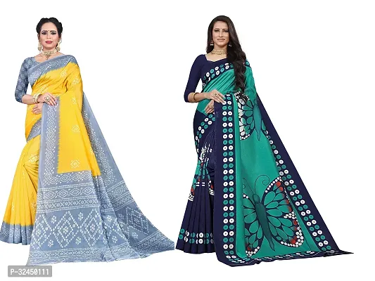 Stylish Multicoloured Polycotton Printed Sarees For Women Pack Of 2-thumb0