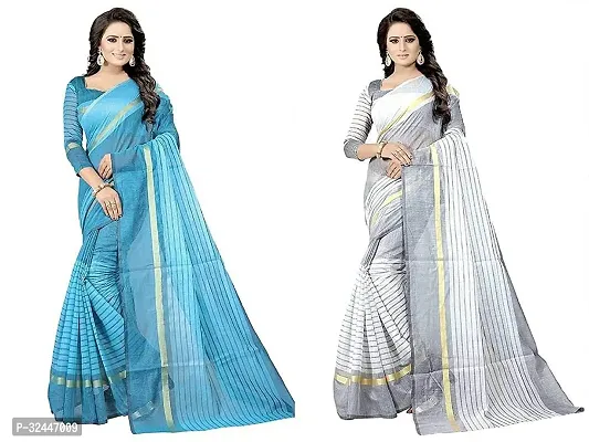 Stylish Multicoloured Polycotton Printed Sarees For Women Pack Of 2